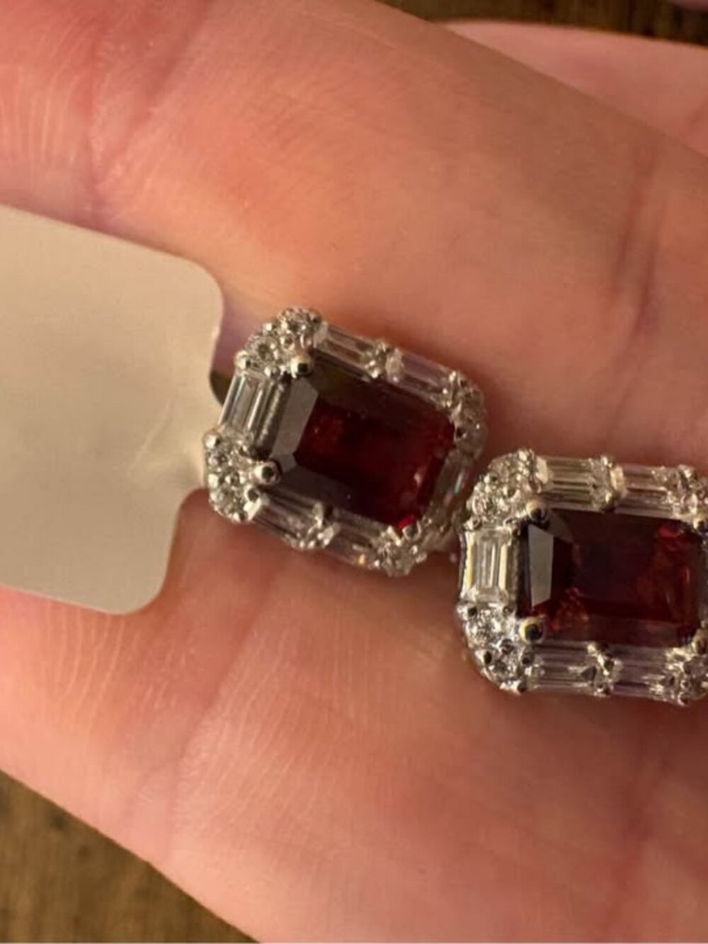 Garnet, Moissanite, and White Topaz Stud Earrings 925
